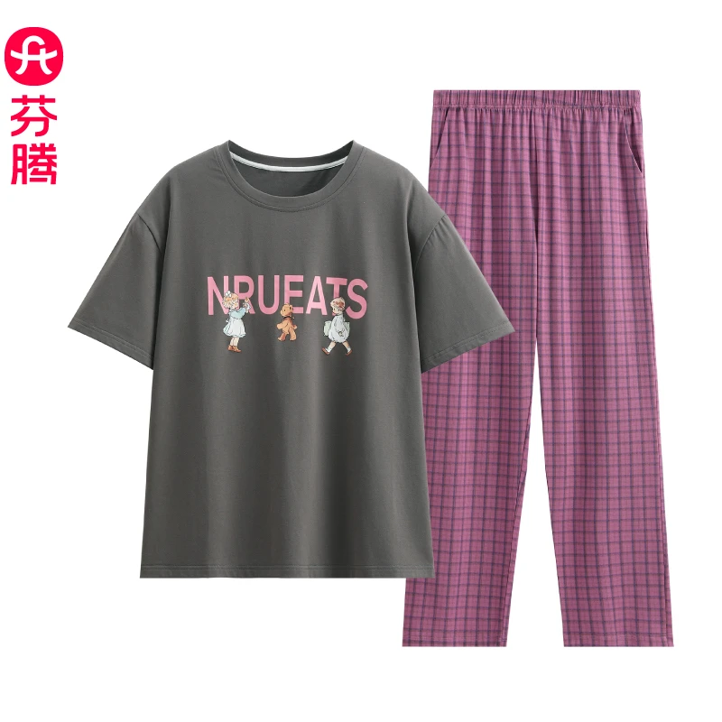 芬腾睡衣女款2025新款夏季薄款纯棉短袖时尚可外穿全棉家居服套装