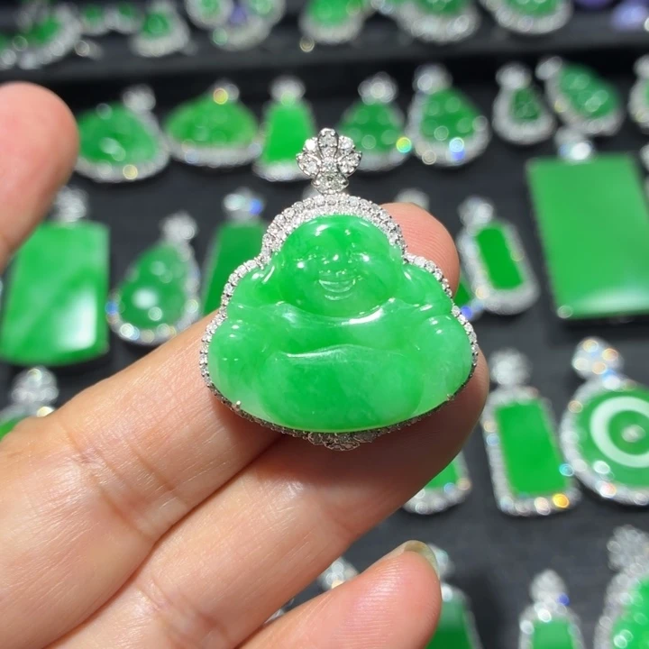 翡翠18K金镶嵌吊坠(不含链)