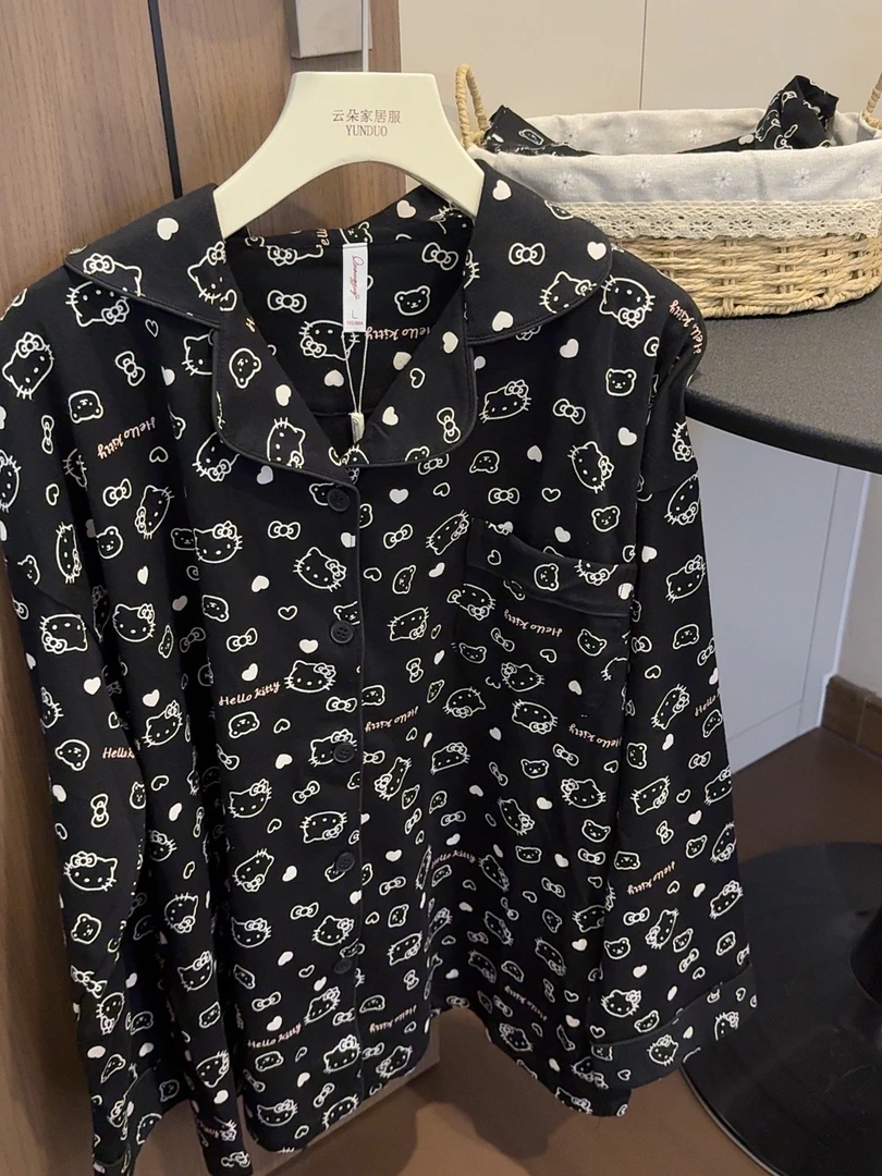 【纯棉黑白kitty】少女感 纯棉四季款睡衣kt猫睡衣家居服套装女