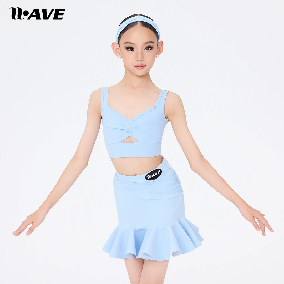 WAVE未午少儿拉丁舞服“氧气少女”套装分体女童日常训练服微喇裤