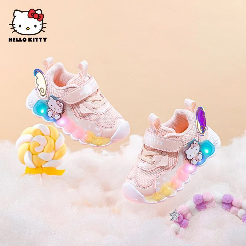 HelloKitty童鞋女童运动鞋宝宝亮灯鞋春秋儿童发光鞋小女孩卡通鞋