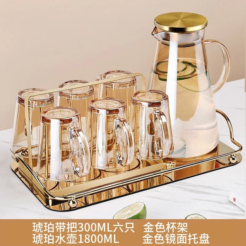 网红高档北欧玻璃杯带把手耐高温大容量金色喝水杯子夏季家用