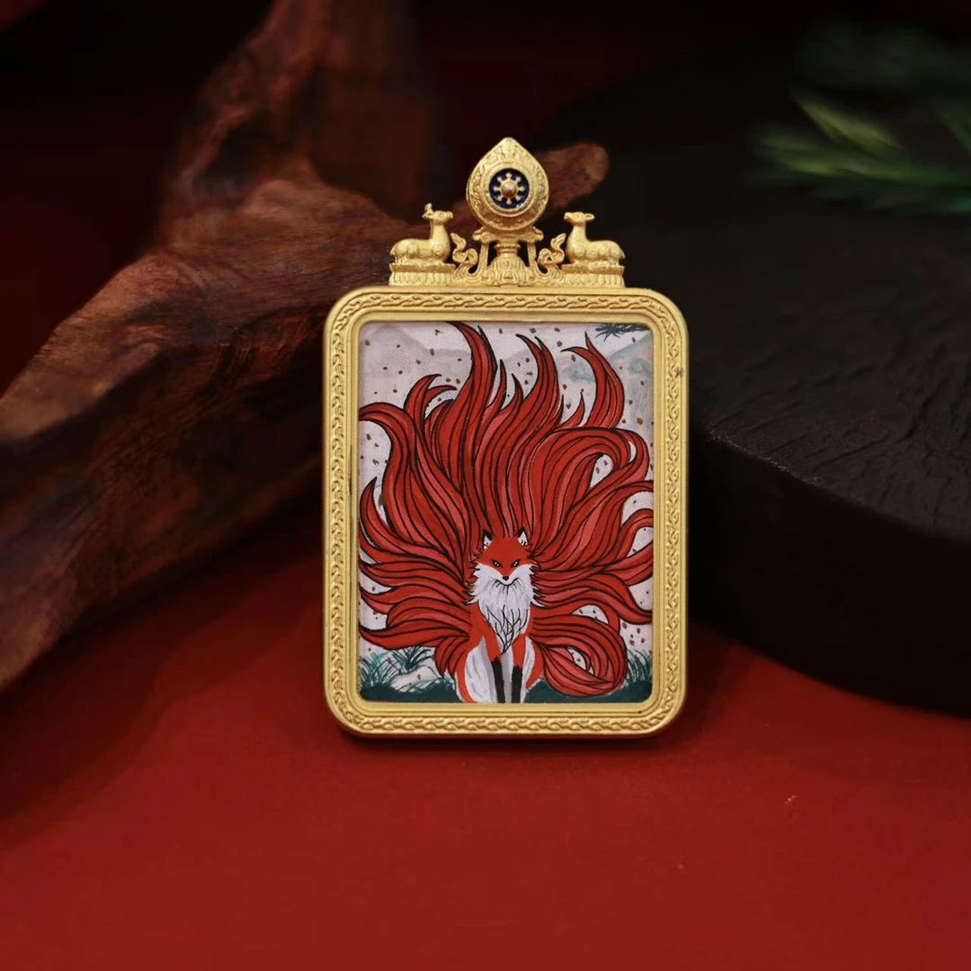 九尾狐纯手绘唐卡吊坠项链配饰