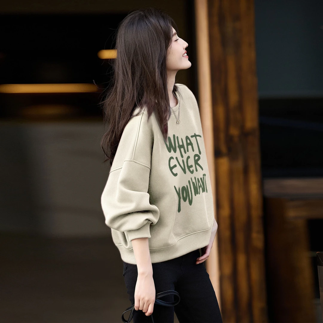 2025秋季字母圆领卫衣时尚复古高级感宽松长袖休闲减龄上衣