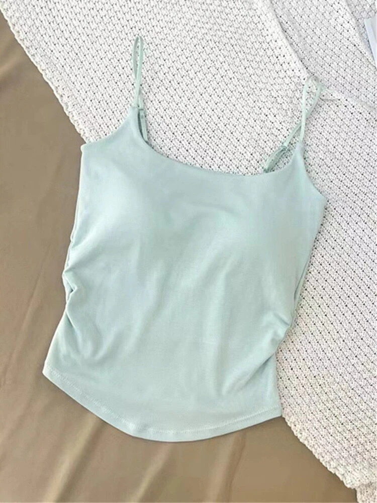 多巴胺绝美薄荷绿色带胸垫吊带背心女2025新款设计感修身显瘦美背