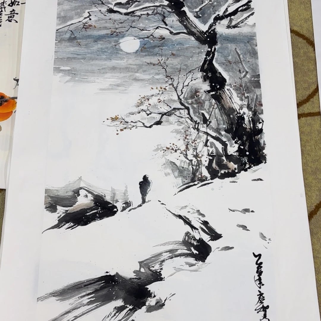 国画年启贺三尺雪景艺