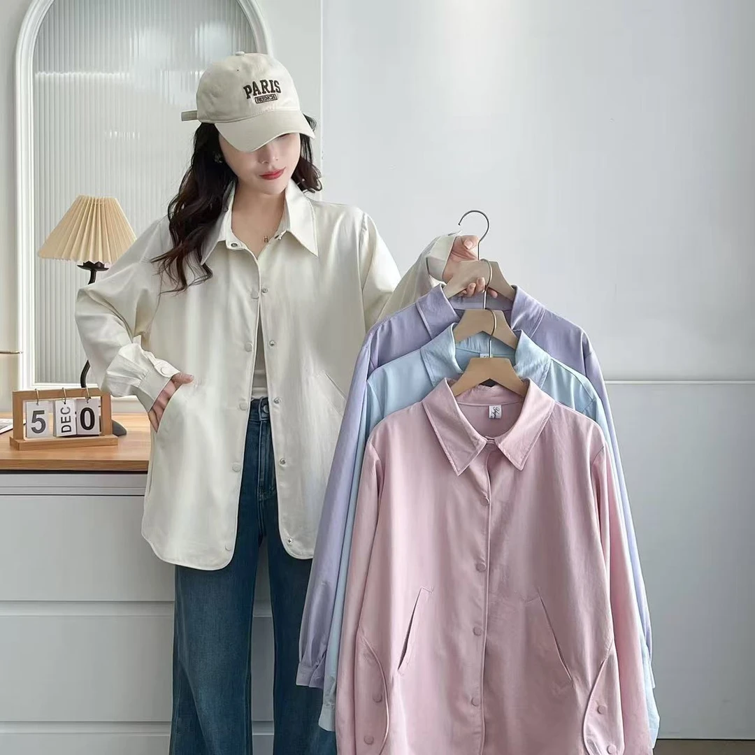 大码女装夏季薄款韩版时尚休闲百搭宽松长袖防晒衣2436（110-210）