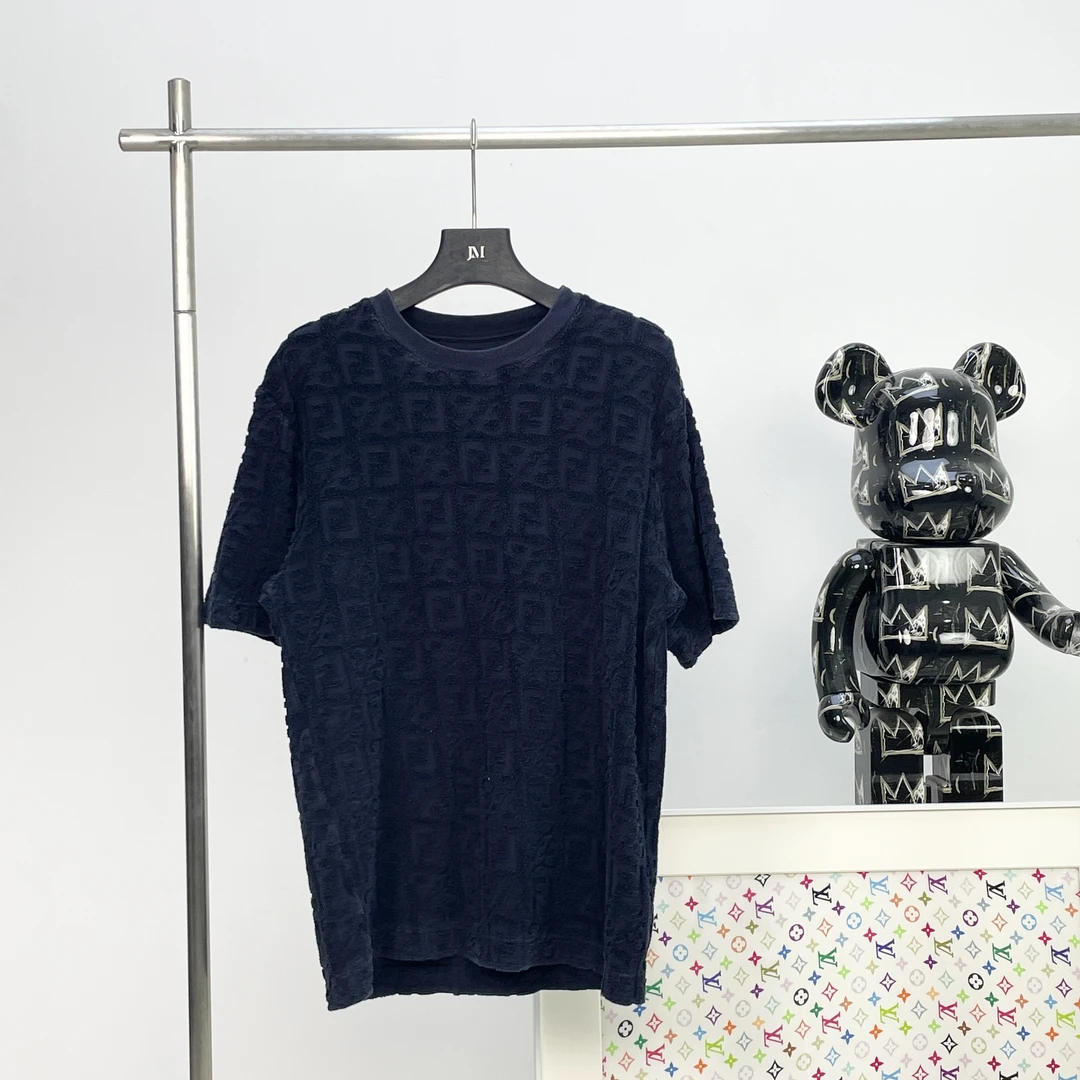 99新 FENDI/芬迪 1859/蓝色Logo满印毛巾短袖/L/97新