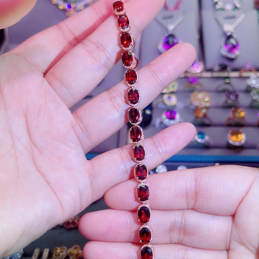 银S925镶嵌手链石榴石