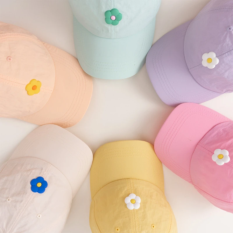 小花花防晒帽儿童速干棒球帽夏日薄款透气遮阳帽子女童清新鸭舌帽