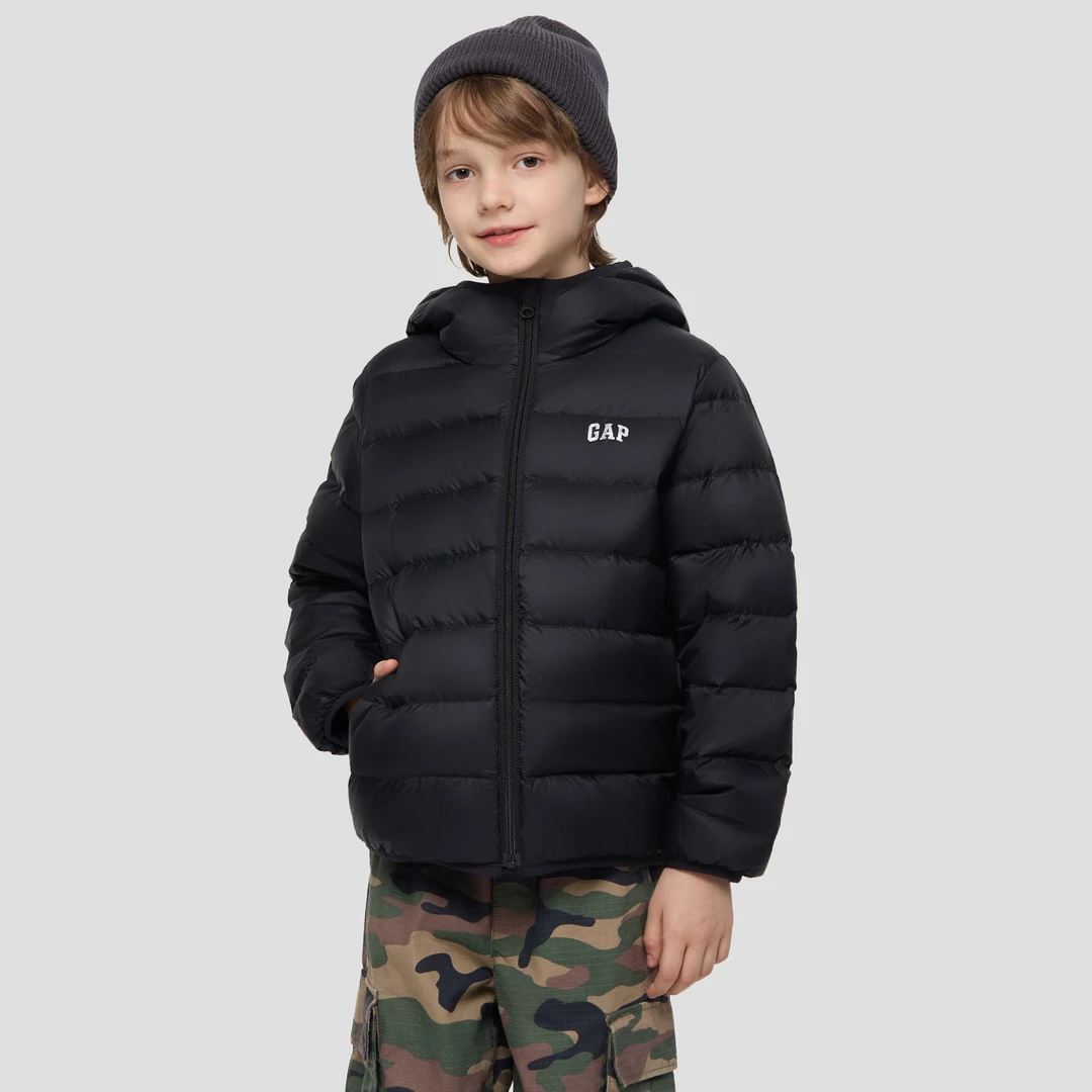 Gap男女童2025秋季新款logo基础连帽轻薄羽绒服儿童装外套805255