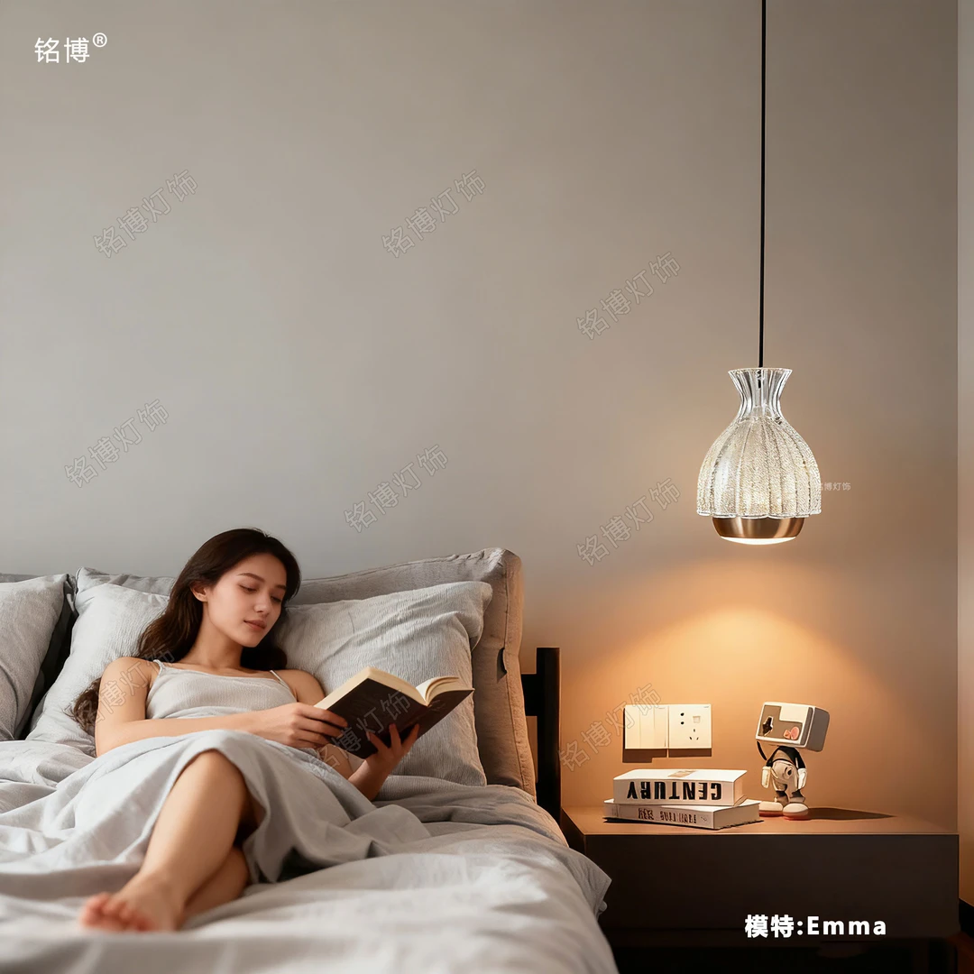 铭博新款法式奶油风护眼可升降床头吊线灯现代简约温馨感卧室吊灯