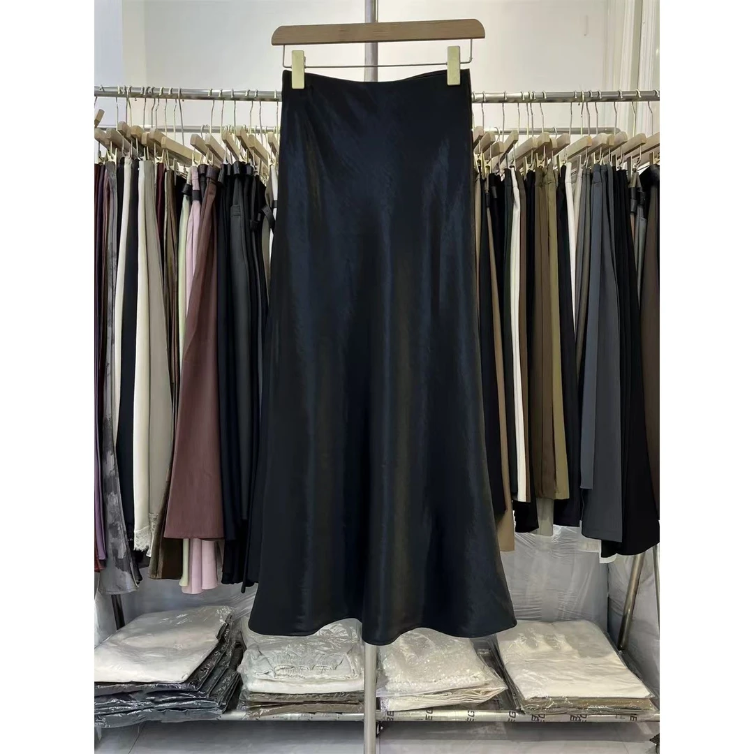 伊宝贝家大码胖mm醋酸缎面中长款半身鱼尾裙8523