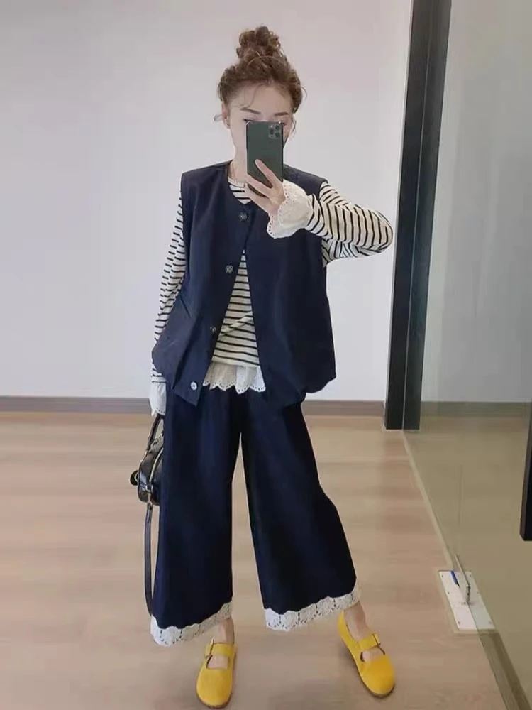小鹿~时尚套装背心宽松休闲风秋季气质网红百搭通勤休闲