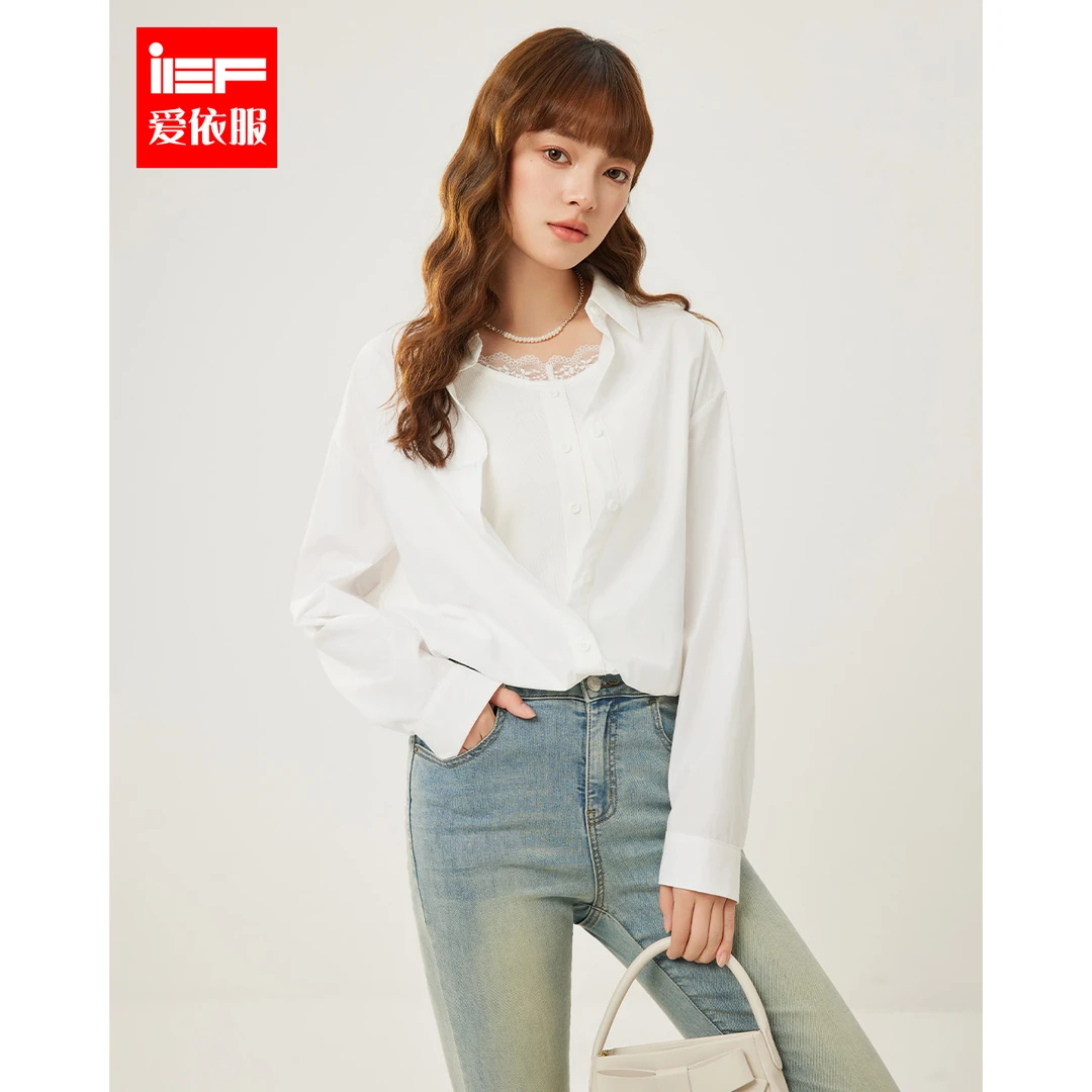 【商场同款新品】IEF/爱依服2025秋季新款假两件衬衫上衣欧若风