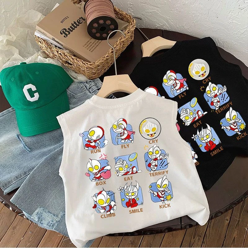 儿童夏季纯棉无袖2025坎肩上衣薄款背心男童新款奥特曼衣服