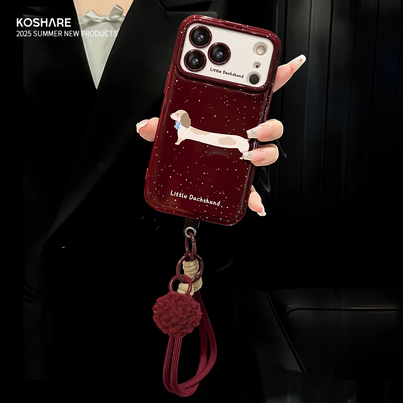 腊肠狗适用苹果17华为vivo/oppo小米iPhone大视窗翻盖镜子手机壳