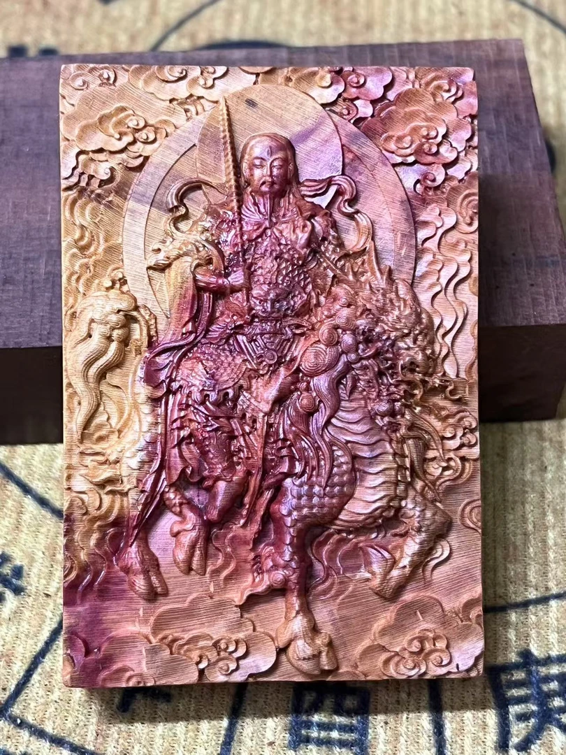 雷击桃木血料，雷祖牌子，尺寸4.6x6.8x1厘米。