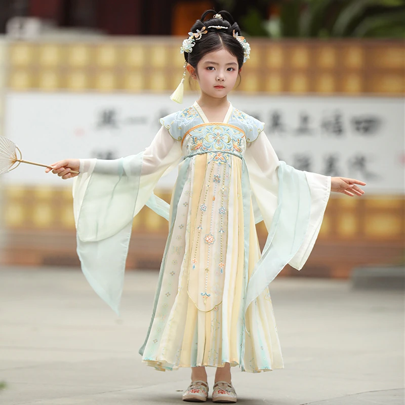 汉服女童连衣裙儿童新中式国风唐装女宝宝古风超仙公主襦裙春秋款