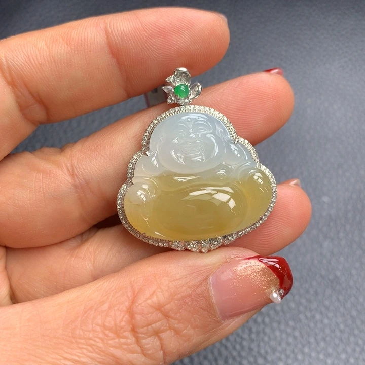 翡翠吊坠(不含链)18K金镶嵌