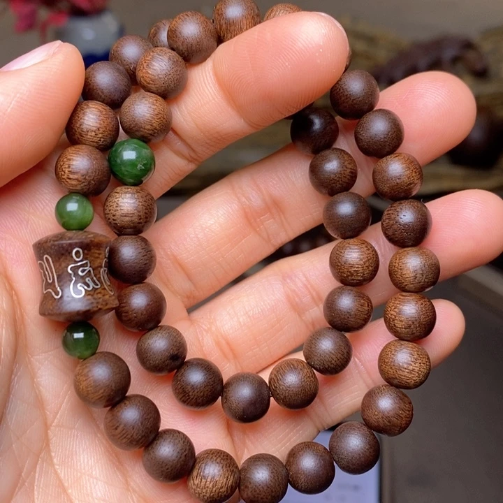 沉香手串越南富森红土古董料08➕竹节沉香木雕