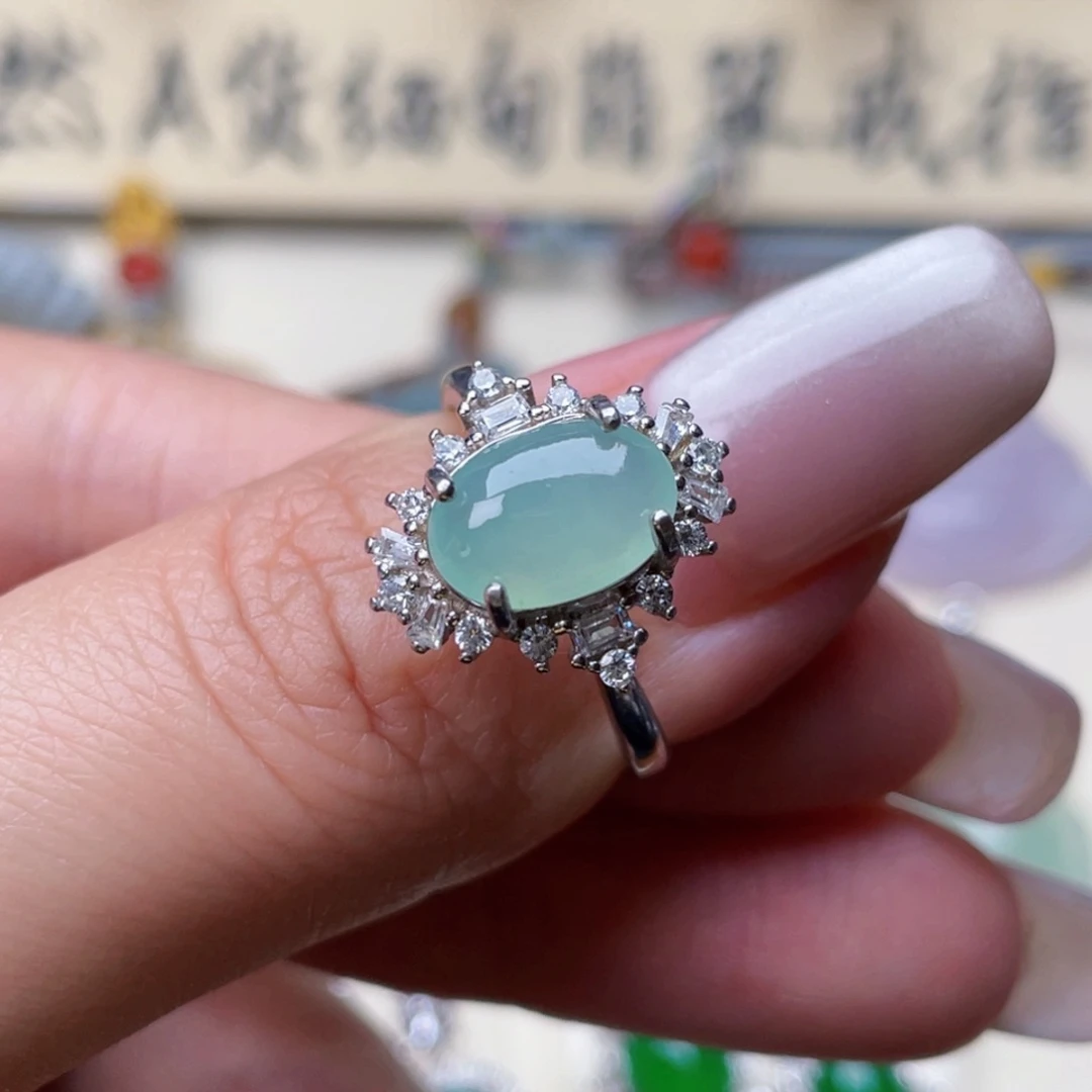 翡翠戒指银S925镶嵌戒指