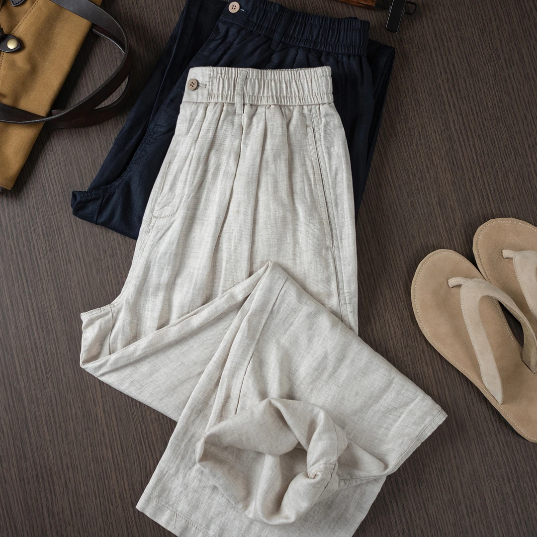 棉麻老吴 【阔腿直筒】直筒亚麻长裤新款直筒裤夏季宽松阔腿长裤