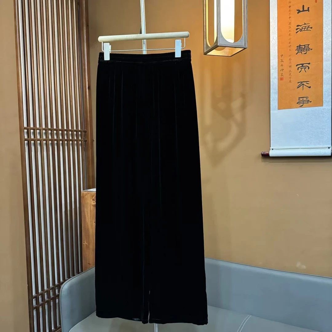 【嫚西妮】100%桑蚕丝真丝丝绒显瘦长裤宽松百搭休闲直筒裤 538