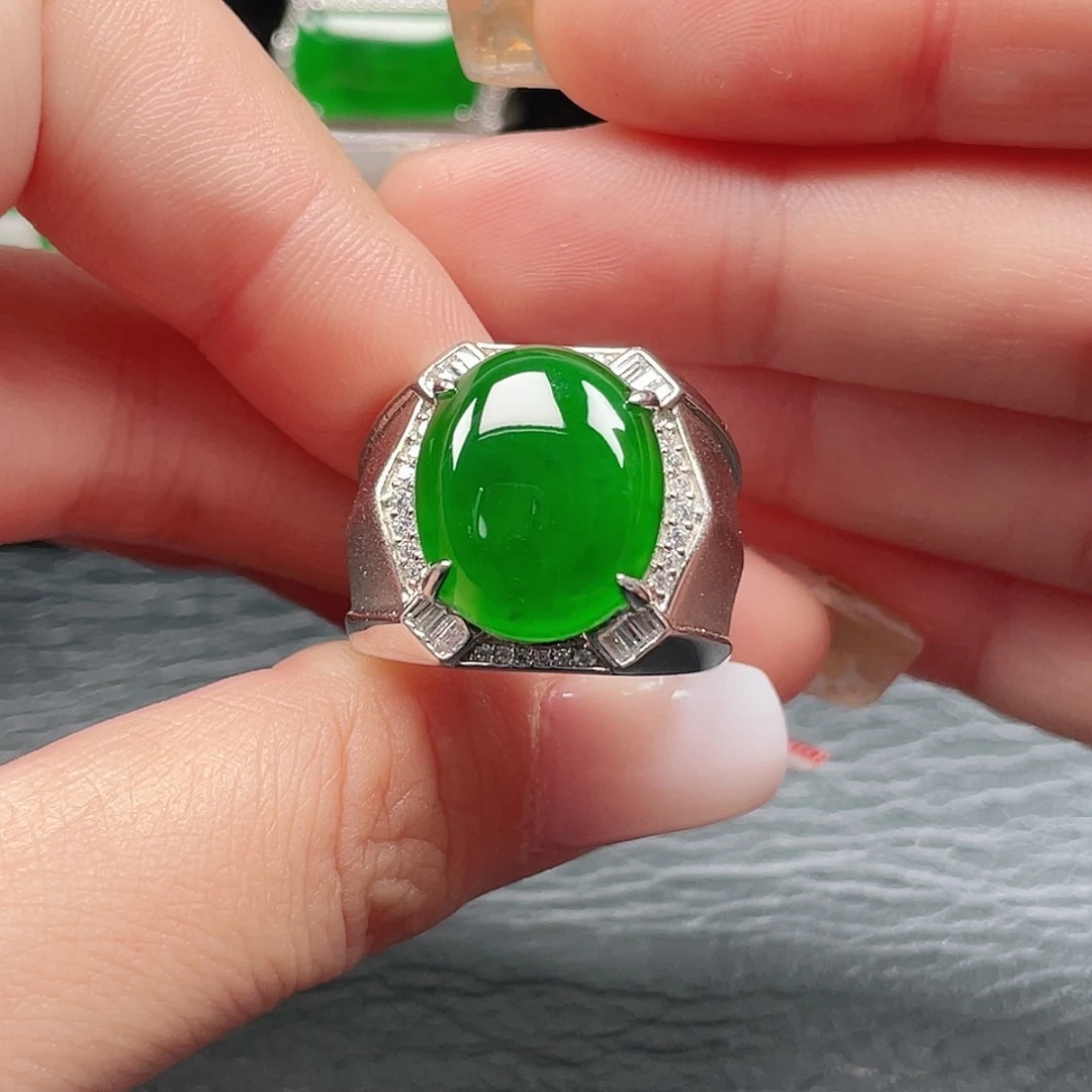 翡翠银S925镶嵌戒指3904