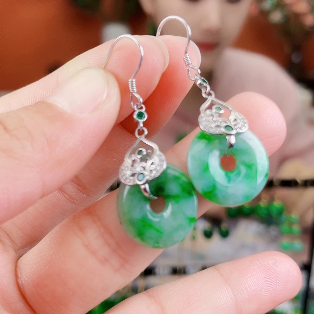 翡翠银S925镶嵌耳饰