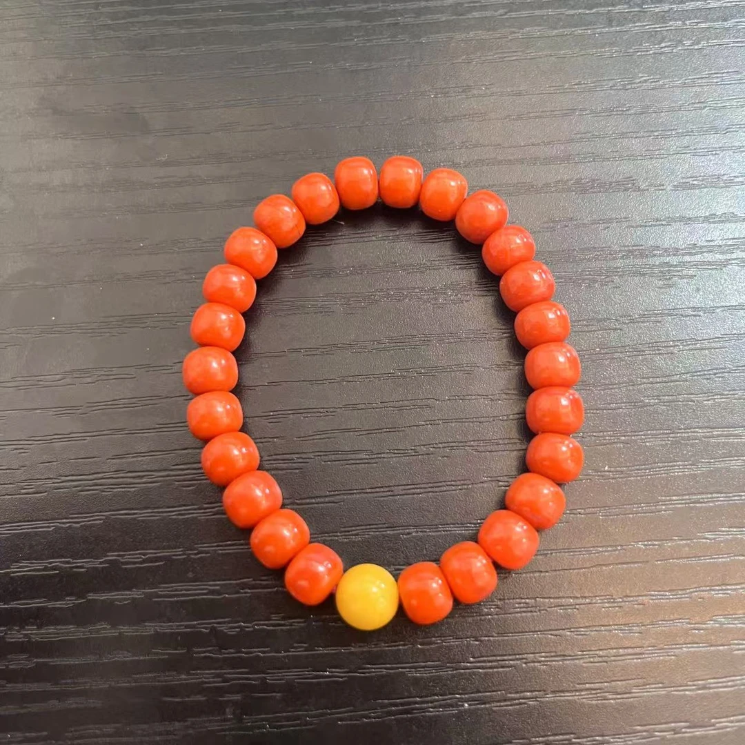 【巨伶石】老型南红蜜蜡单圈手串