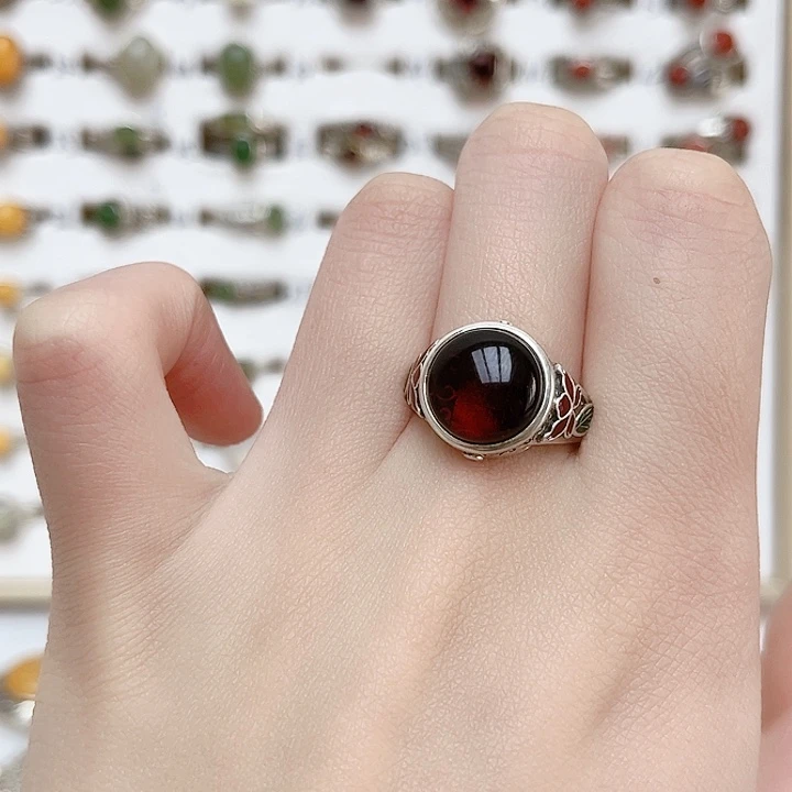 血珀戒指银S925镶嵌天然
