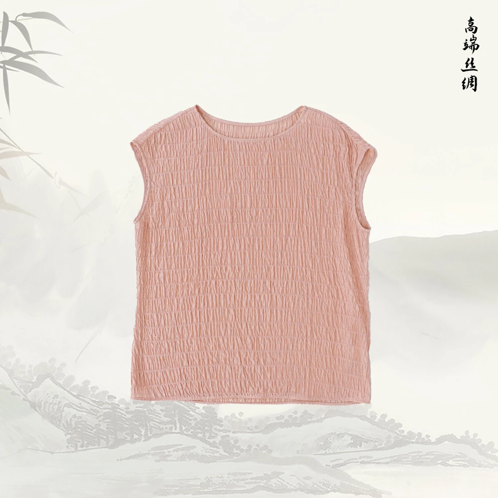 品牌新款圆领无袖褶皱简约百搭时尚上衣52637