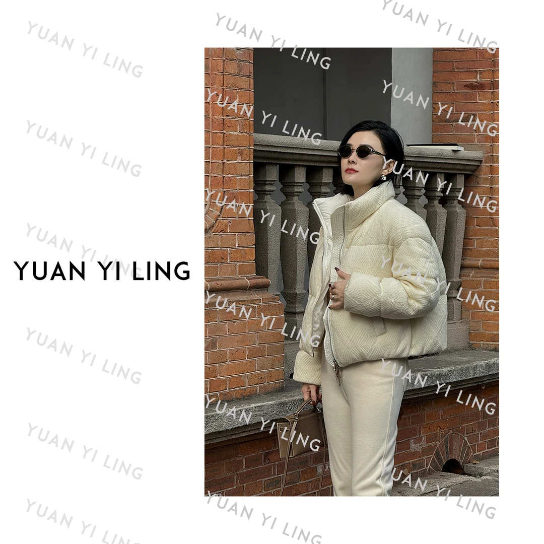 袁艺灵【雪花之旅】绵羊毛山羊绒白鹅绒提花质感羽绒服外套3999