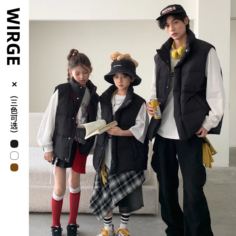 韦氏亲子羽绒马甲厚款男女短款运动风百搭加厚