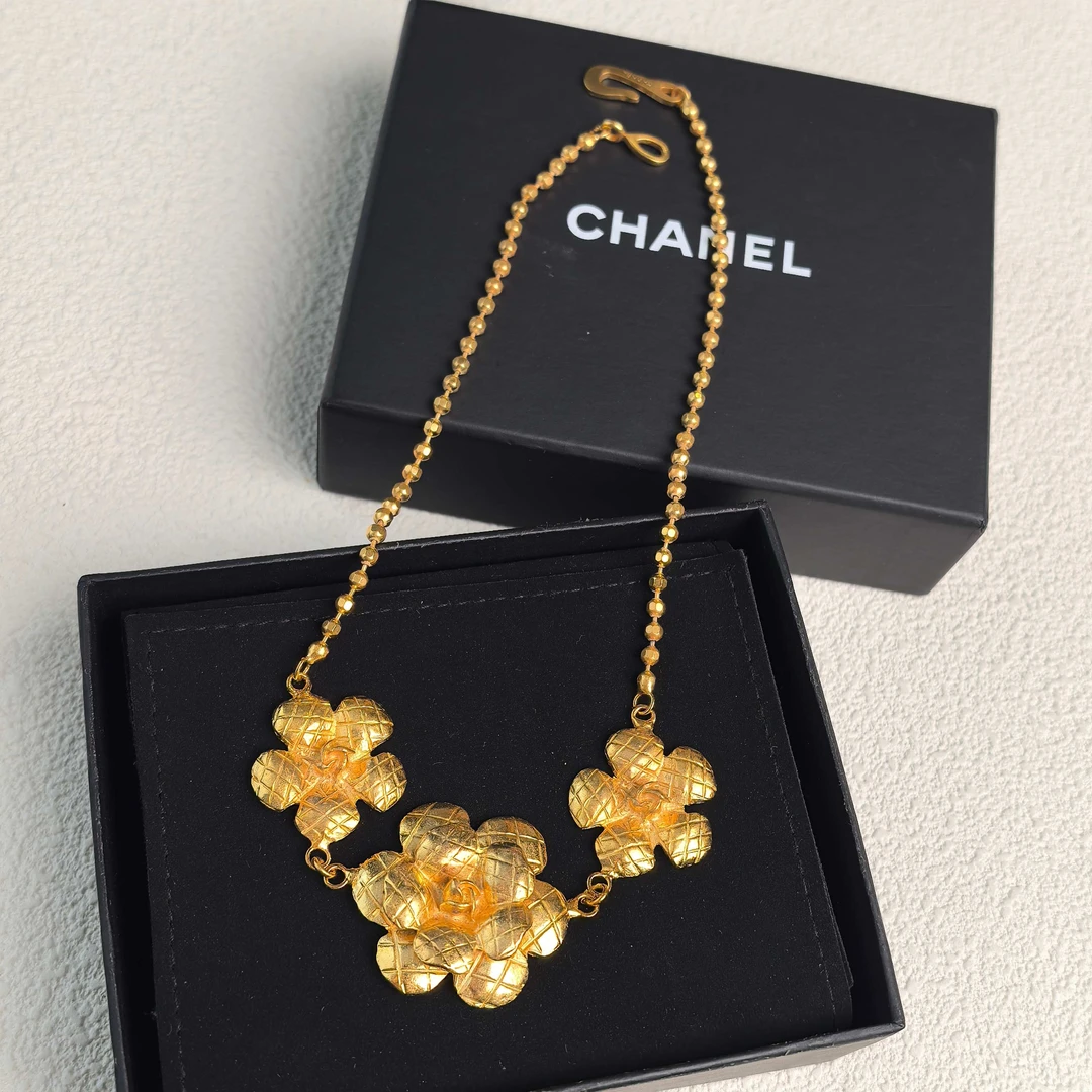 95新 Chanel/香奈儿 泡泡中古Chanel金色山茶花锁骨链