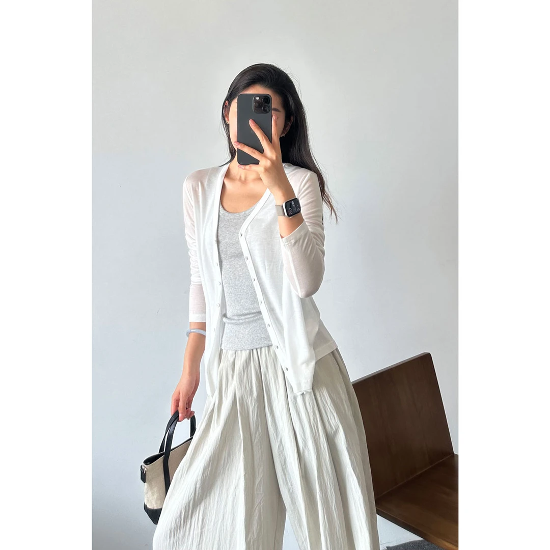 【疗愈衫】兰精天丝 女士薄款针织小开衫凉感外套 23766