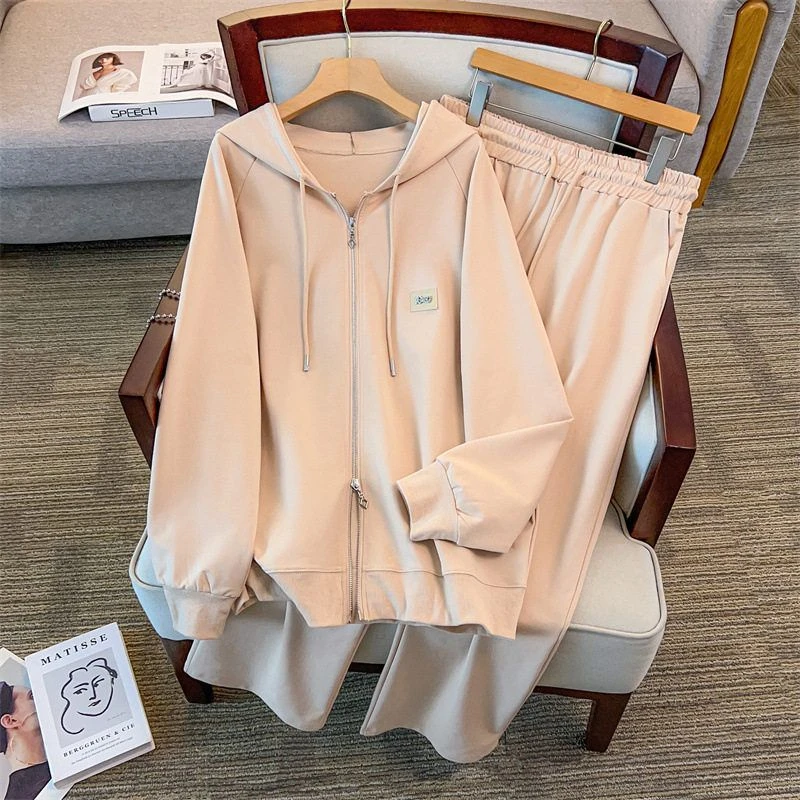 300斤加大码女装胖mm新款时尚显瘦卫衣长裤时尚休闲套装显瘦春秋