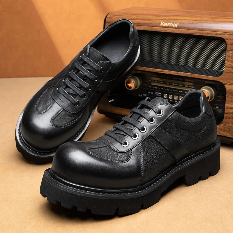 新款厚底增高德比鞋复古皮鞋商务休闲大头鞋男士时尚真皮牛皮男鞋