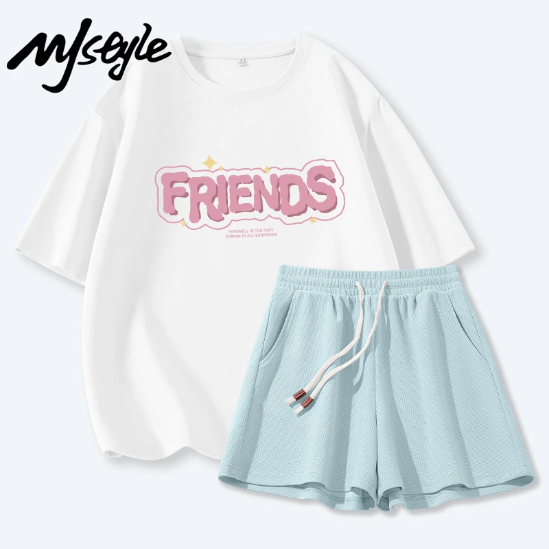 MJSTYLE多巴胺运动套装女夏季2025新款短袖大码宽松休闲两件套