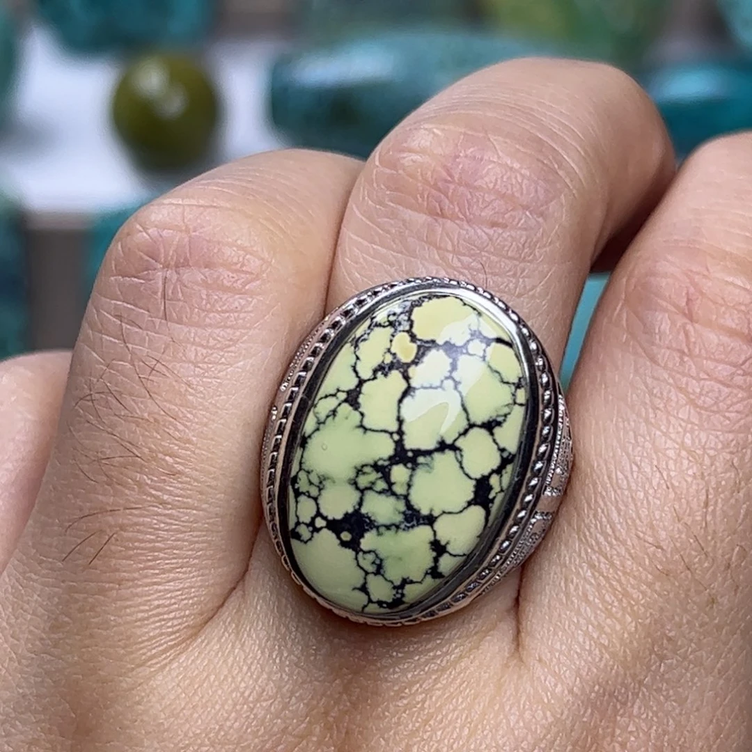 绿松石银S925镶嵌天然原矿绿松石