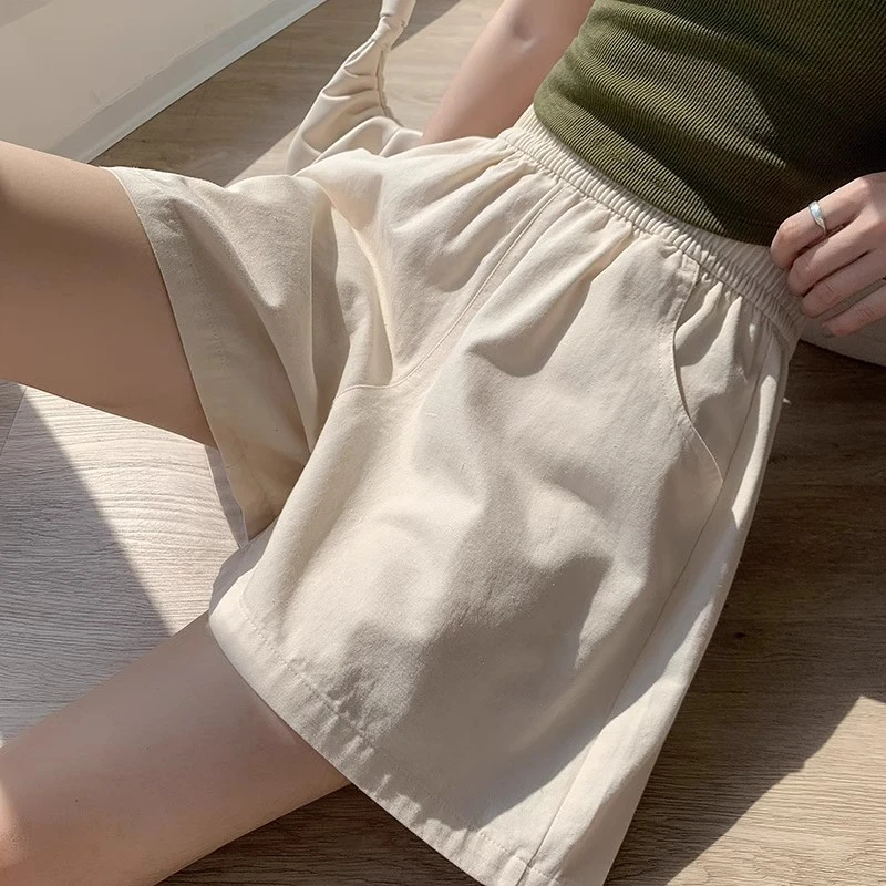 棉麻工装短裤女夏薄款高腰垂感小个子休闲宽松显瘦a字阔腿三分裤