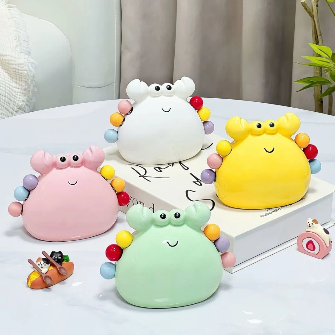 多巴胺小螃蟹水果叉轻奢陶瓷收纳罐家用客厅儿童安全不锈钢叉子