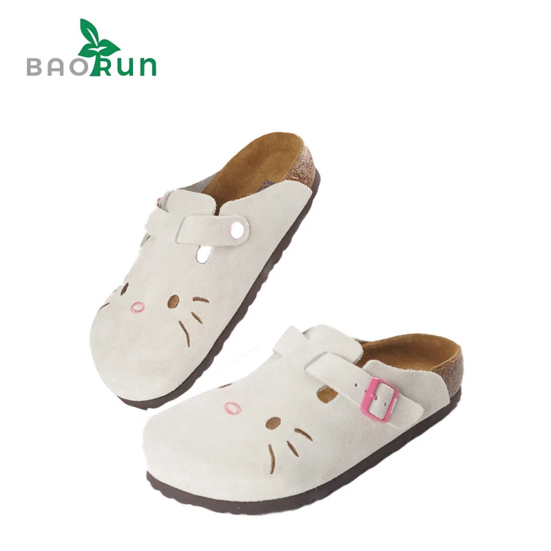 原创【勃肯鞋半托带扣】舒适牛皮垫脚 牛反毛鞋面 EVA橡胶大底