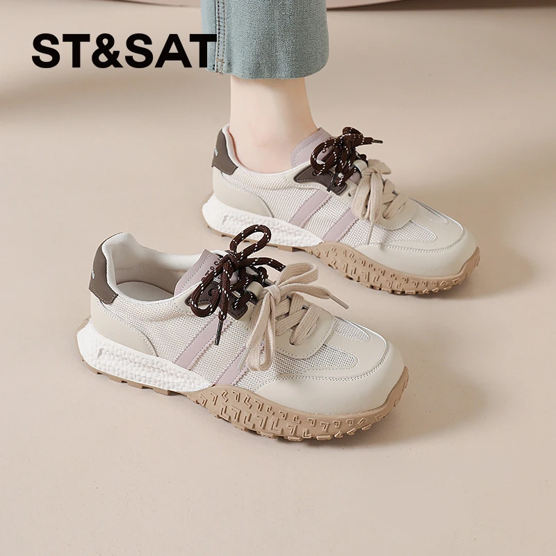 星期六透气德训鞋女2025新款夏季网面银色阿甘鞋休闲运动板鞋女士