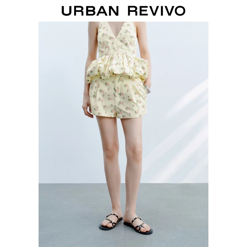UR2025秋季新款女装法式流光风浪漫花朵印花短裤UWG650062