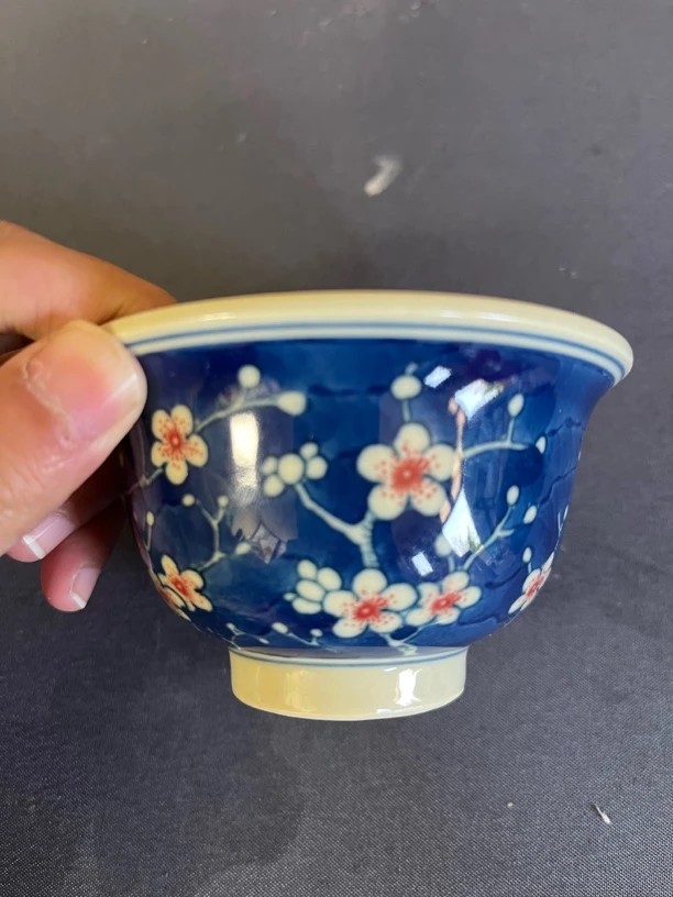 景德镇陶瓷手绘黄稀土冰梅压手杯主人杯喝茶杯陶瓷茶杯