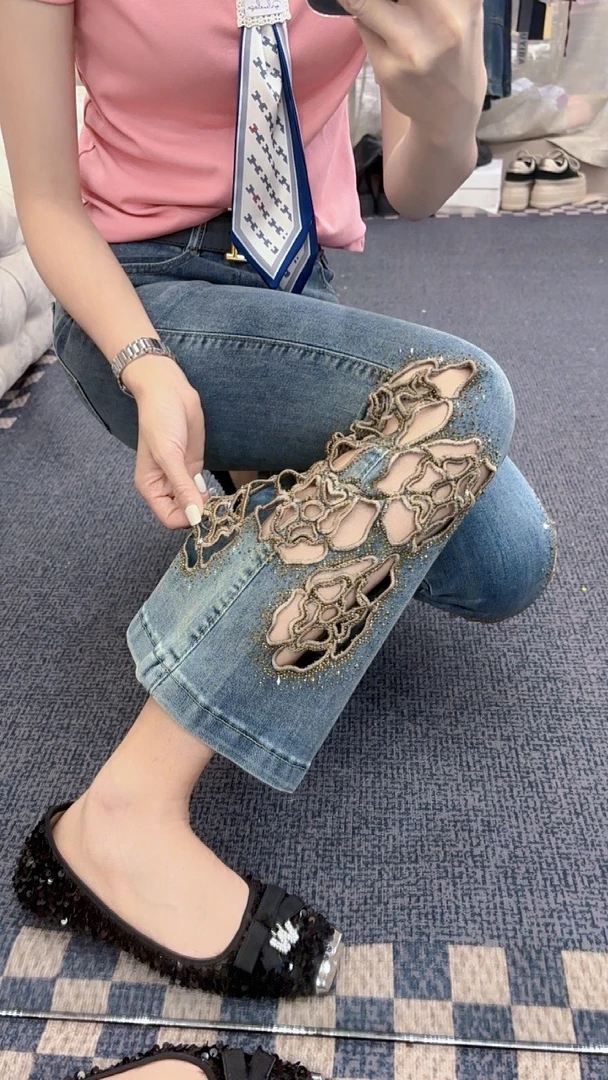 月月家，夏季镂空显瘦弹力微辣裤9002