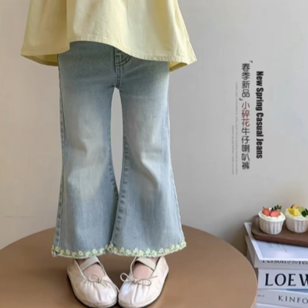 女童春秋款牛仔裤2025新款儿童公主风喇叭裤春季洋气小女孩休闲裤