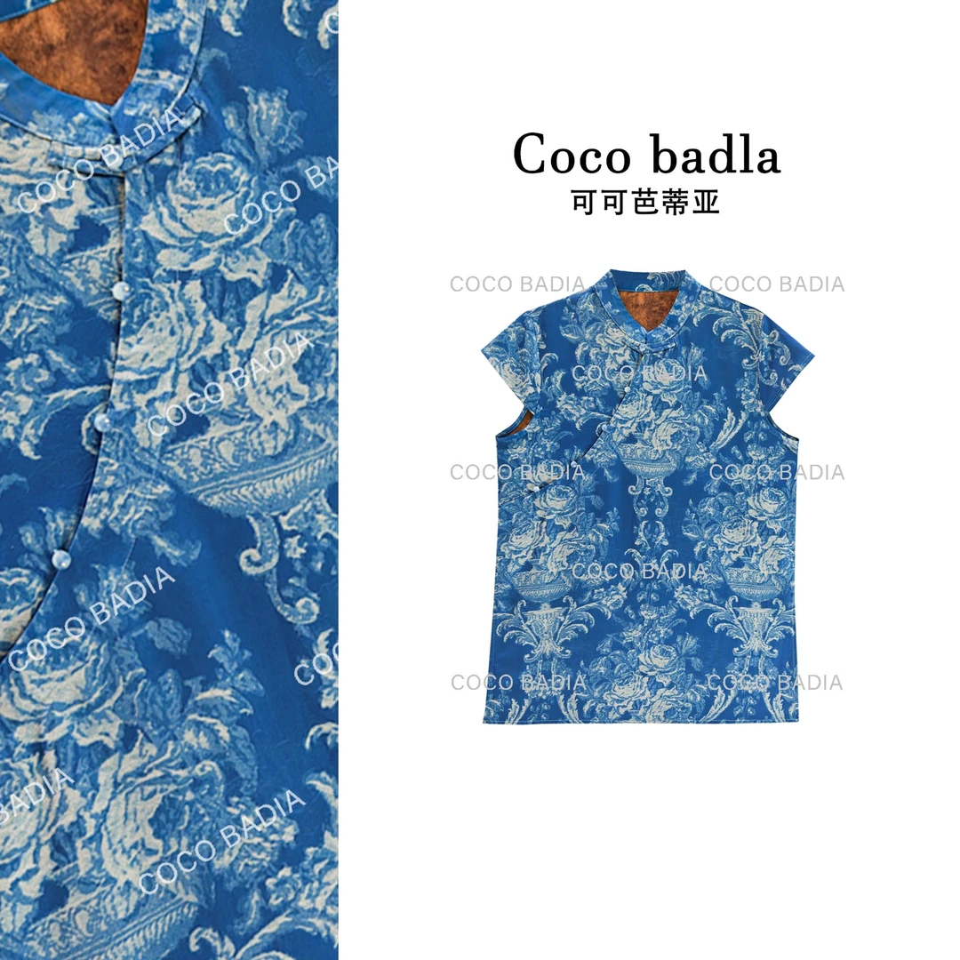 【兰亭盛意】新中式夏季气质时尚提花斜襟盘扣衬衣CS0126